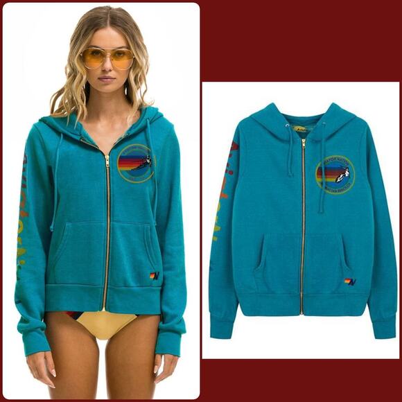 AVIATOR NATION VAIL FULL ZIP HOODIE - TEAL BLUE - Picture 1 of 14